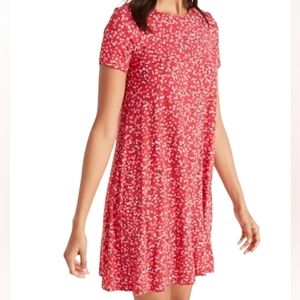 Old Navy Red Ditsy Floral Short Sleeve Swing Dress Size L Soft Comfort Stretch